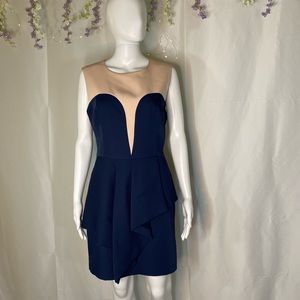 Beige and Navy Peplum Dress